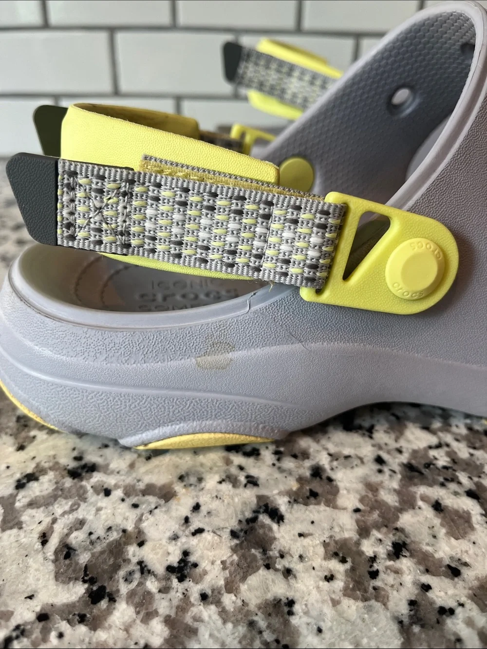 CROCS mens Gray Sport Sandals with Neon Yellow Heel Strap